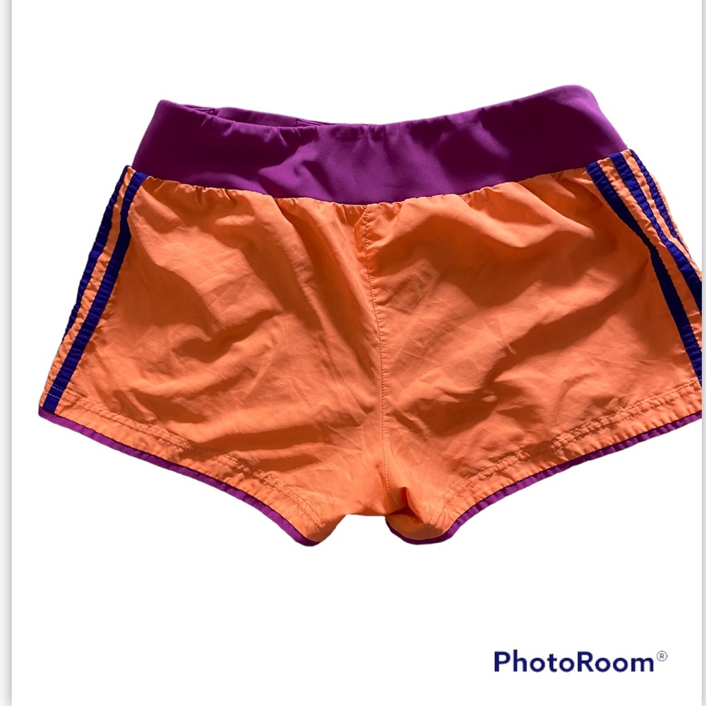 ADIDAS Orange & Purple Striped Lined Workout Running Athletic Shorts - Picture 6 of 9